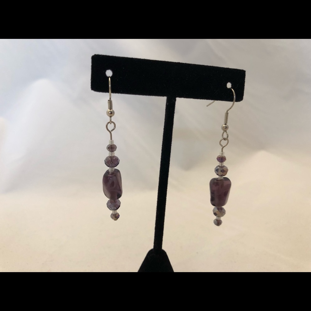 Handmade Purple glass bead earrings